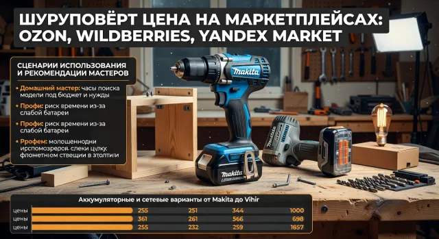 Шуруповёрт цена на маркетплейсах: Ozon, Wildberries, Yandex Market: сценарии использования и рекомендации мастеров